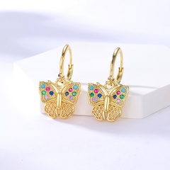 Boucles d'oreilles à boucle papillon en zircon coloré plaqué or 18 carats en cuivre à la mode