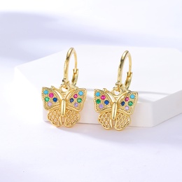 Fashion Copper 18K Gold Plated Colorful Zircon Butterfly Buckle Earringspicture5