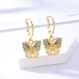 Fashion Copper 18K Gold Plated Colorful Zircon Butterfly Buckle Earringspicture7