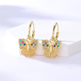 Fashion Copper 18K Gold Plated Colorful Zircon Butterfly Buckle Earringspicture8