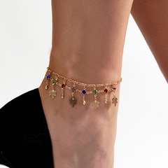 Fashion Ethnic Copper Electroplating 18K Gold Color Diamond Maple Leaf Anklet