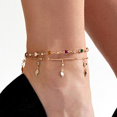 fashion double layered copper electroplating 18K zircon color heart stitching crescent anklet