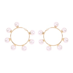 fashion exaggerated alloy inlaid pearl big circle earrings