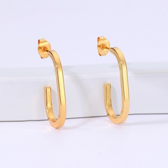 creative simple stainless steel electroplating 18K gold letter J oval geometric earrings