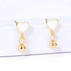 creative simple stainless steel electroplating 18K gold heart bead pendant earrings