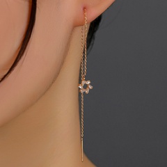 New Fashion Spiral Flower Zircon Pendant Tassel Pierced Copper Earrings