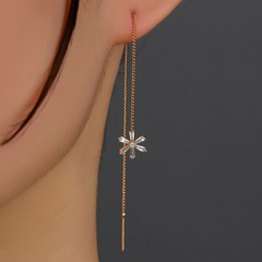 new flower zircon pendant tassel pierced copper ear line earrings
