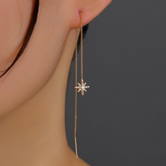 A pair of new simple Korean tassel eight-pointed star pendant copper earrings