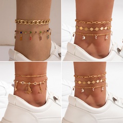 ethnic style foot ornaments color diamond tassel double-layer anklet