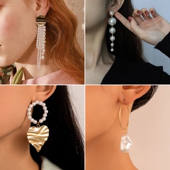 new Korean fashion geometric pearl long tassel alloy earrings