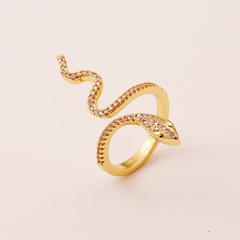 hip-hop exagerado anillo de cola abierta en forma de serpiente de oro real chapado en cobre