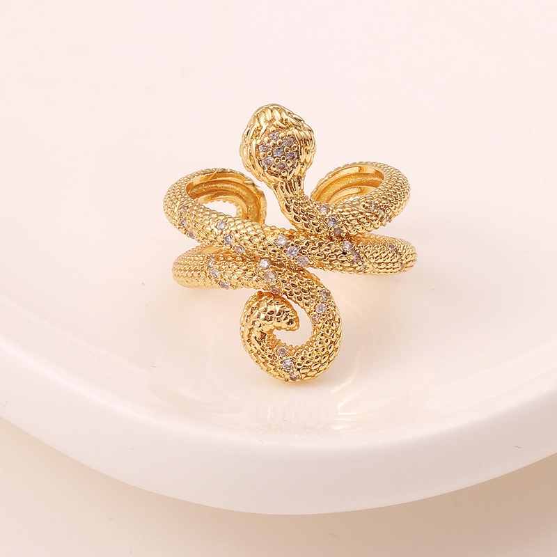 hiphop exaggerated geometric doublelayer snakeshaped copper tail ring