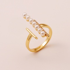 Copper Jewelry Geometric Pearl Luxury Open Ring Simple Tail Ring 