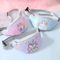 cute unicorn print sequin cartoon children's shoulder waist bag 28*14.5cm