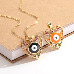 Fashion Copper Inlaid Zircon Heart Pendant Evil Eye Necklace