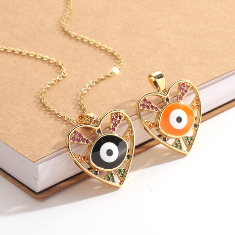 Fashion Copper Inlaid Zircon Heart Pendant Evil Eye Necklace's discount tags