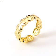 Women's Ring Copper-plated 18K Gold Smiley Opening Adjustable Tail Ring 