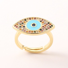 fashion diamond-encrusted copper-plated 18K gold colored zircon evil eye ring 