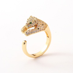 new hip-hop copper inlaid zircon leopard head open tail ring 