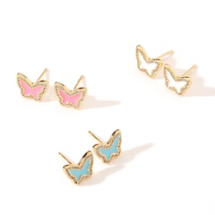 simple butterfly shaped inlaid zircon copper stud earrings wholesale