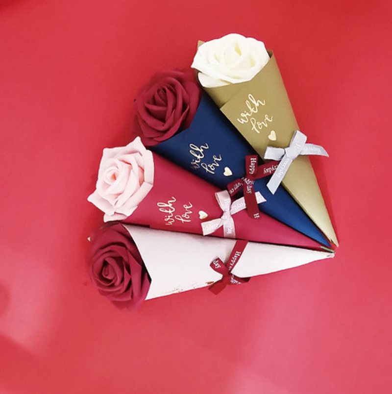 New wedding flower cone ice cream packaging box creative candy carton 215cm