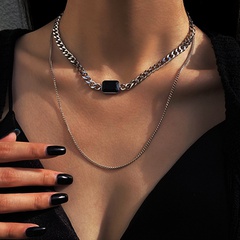 fashion black square double layered necklace