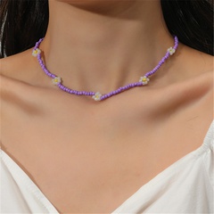 nouveau collier simple de chaîne de clavicule de fleurs de couture de perles violettes