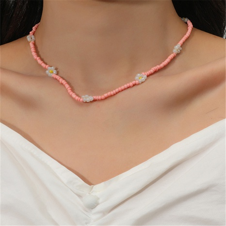 new pink beads stitching flower simple handmade necklace's discount tags