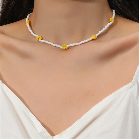new white beads stitching yellow flower handmade necklace's discount tags