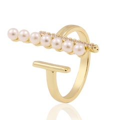 new women's fashion copper inlaid zircon pearl open tail ring 