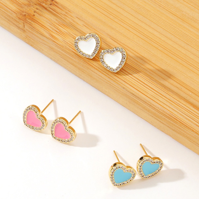 Simple drip oil heartshaped copper goldplated earrings 