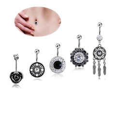 Five-piece navel ornaments ethnic retro pattern round textured navel ring 