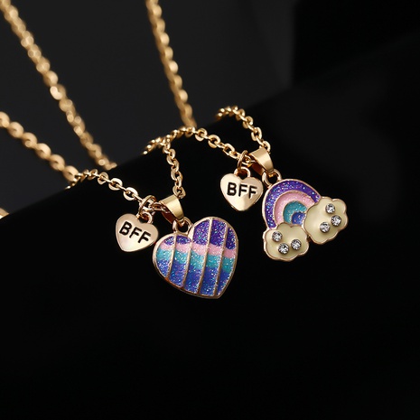 New children's cartoon color heart rainbow enamel pendant necklace's discount tags