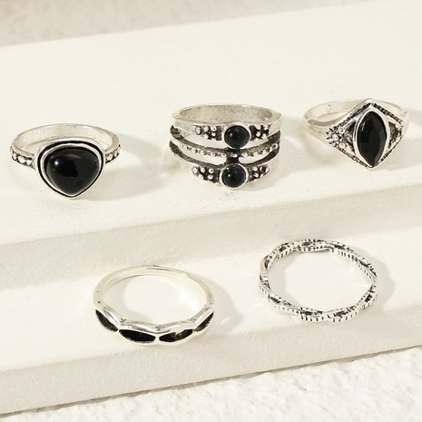 new retro geometric ring set inlaid black zircon tail ring's discount tags