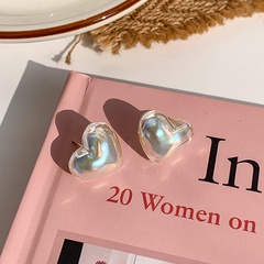 new mermaid heart-shaped dazzling large pearl three-dimensional stud earrings