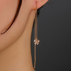 A pair of new Korean style tassel flower inlaid zircon pendant copper earrings