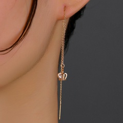 A pair of new fashionable hollow king hat copper zircon pendant tassel ear line earrings