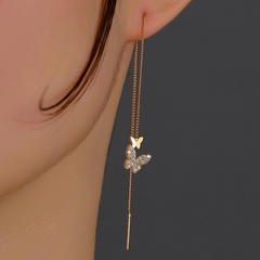 creative fashion copper micro-set zircon butterfly pendant tassel pierced earrings