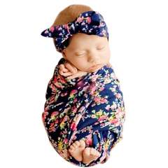 Newborn Swaddling Wholesale Baby Printed Wrap Cloth Hat Headband Set