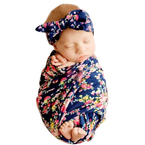 Neugeborenes Swaddling Großhandelsbaby gedrucktes Wickeltuch-Hut-Stirnband-Set's discount tags