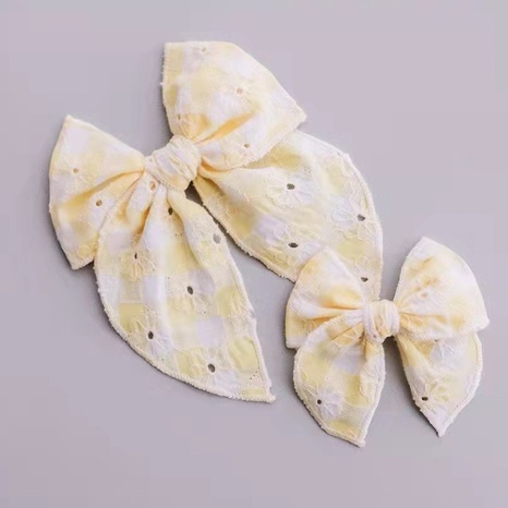 New children's headwear plaid cotton embroidery bow hairpin's discount tags