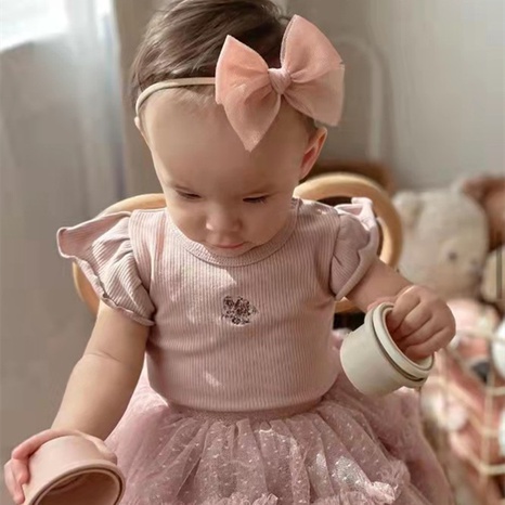 children's headwear spring solid color mesh bow nylon baby headband's discount tags