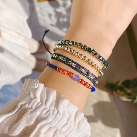 retro miyuki hand-beaded blue multi-layer woven crystal bracelet's discount tags
