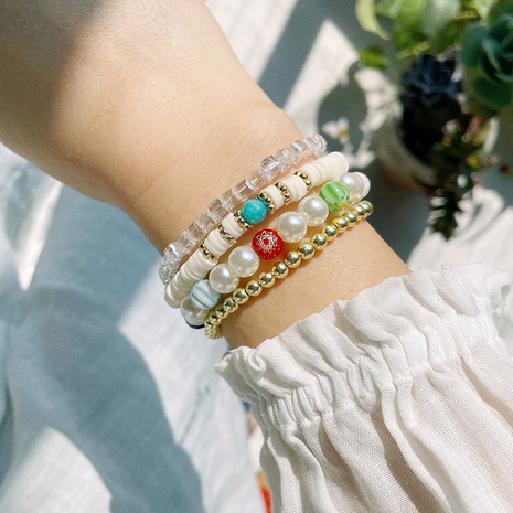 Korean hand-beaded mixed color pearl aquamarine crystal bracelet's discount tags