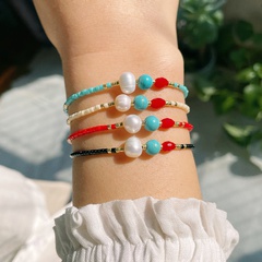 fashion miyuki bead hand-woven red rope freshwater pearl turquoise bracelet