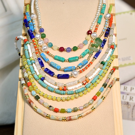 retro handmade beaded semi-precious stone necklace female's discount tags