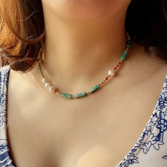 Boho pearl necklace female summer agate green semi-precious stone necklace