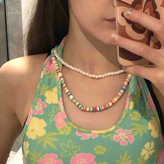 Retro Double-Layer Perle handgemachte farbige weiche Keramik kurze Halskette weiblich