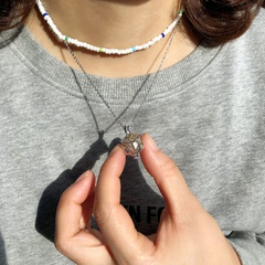 Fashion pearl female heart-shaped stone couple copper clavicle chain accessories
