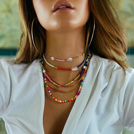 fashion bohemian handmade multi-layer color beads necklace female's discount tags